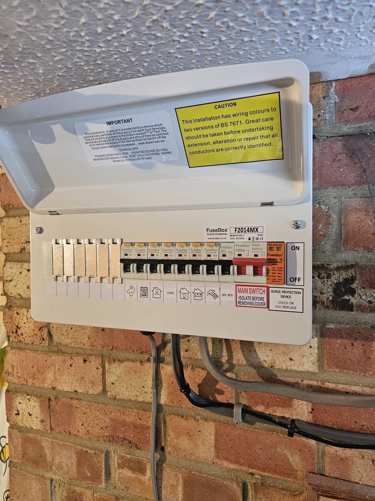 Finished consumer unit installation in Northampton with labelled circuits including EV charger, by JW Electrical